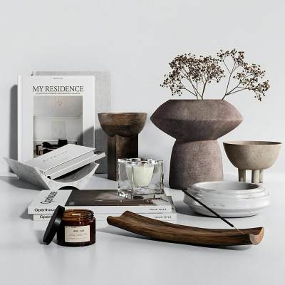 侘寂花瓶蜡烛书籍摆件